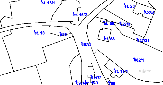 Parcela st. 697/3 v KÚ Mozolov, Katastrální mapa