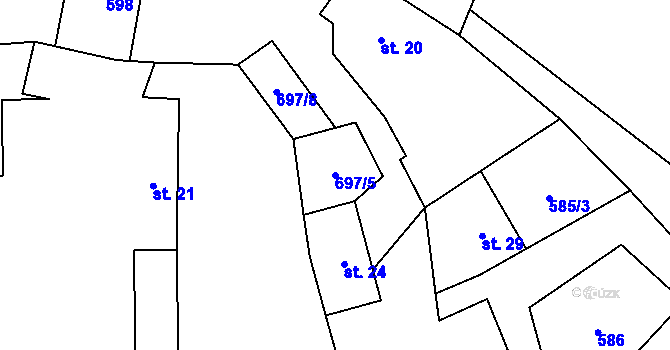 Parcela st. 697/5 v KÚ Mozolov, Katastrální mapa