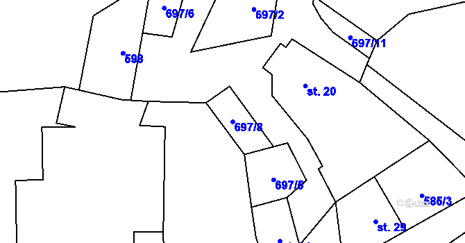 Parcela st. 697/8 v KÚ Mozolov, Katastrální mapa