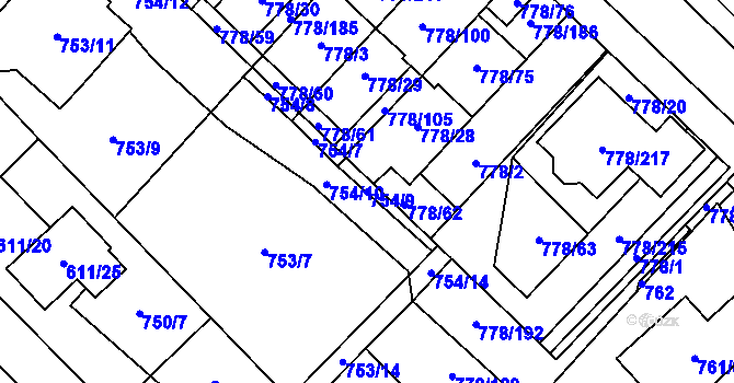 Parcela st. 754/9 v KÚ Petřkovice u Ostravy, Katastrální mapa