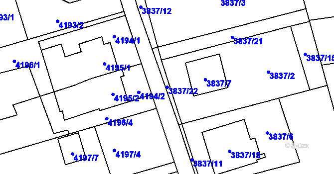 Parcela st. 3837/22 v KÚ Petřvald u Karviné, Katastrální mapa
