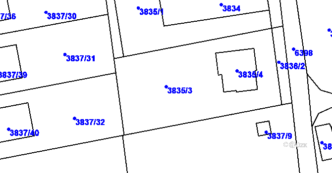 Parcela st. 3835/3 v KÚ Petřvald u Karviné, Katastrální mapa