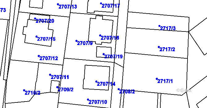 Parcela st. 2707/19 v KÚ Petřvald u Karviné, Katastrální mapa