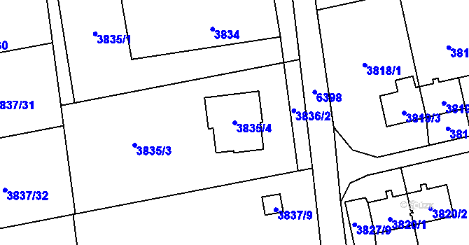 Parcela st. 3835/4 v KÚ Petřvald u Karviné, Katastrální mapa