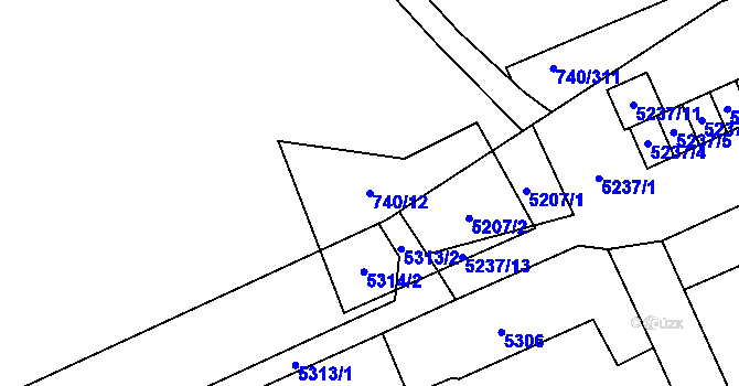 Parcela st. 740/12 v KÚ Petřvald u Karviné, Katastrální mapa