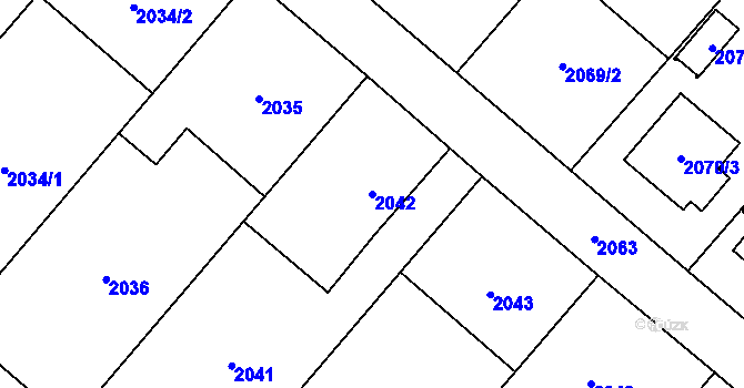 Parcela st. 2042 v KÚ Petřvald u Karviné, Katastrální mapa