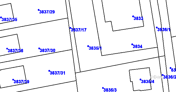 Parcela st. 3835/1 v KÚ Petřvald u Karviné, Katastrální mapa