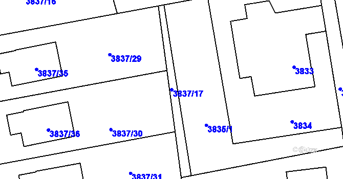 Parcela st. 3837/17 v KÚ Petřvald u Karviné, Katastrální mapa