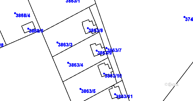 Parcela st. 3863/9 v KÚ Petřvald u Karviné, Katastrální mapa
