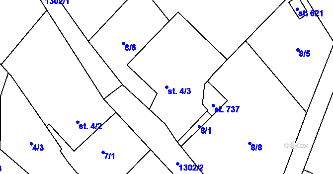 Parcela st. 4/3 v KÚ Petřvald u Nového Jičína, Katastrální mapa