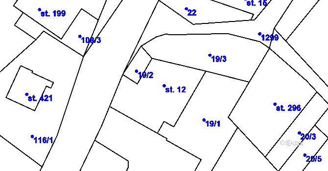 Parcela st. 12 v KÚ Petřvald u Nového Jičína, Katastrální mapa