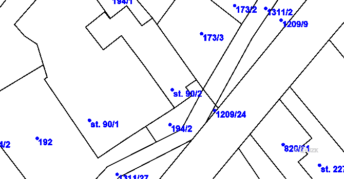 Parcela st. 90/2 v KÚ Petřvald u Nového Jičína, Katastrální mapa