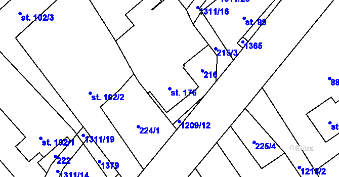 Parcela st. 176 v KÚ Petřvald u Nového Jičína, Katastrální mapa