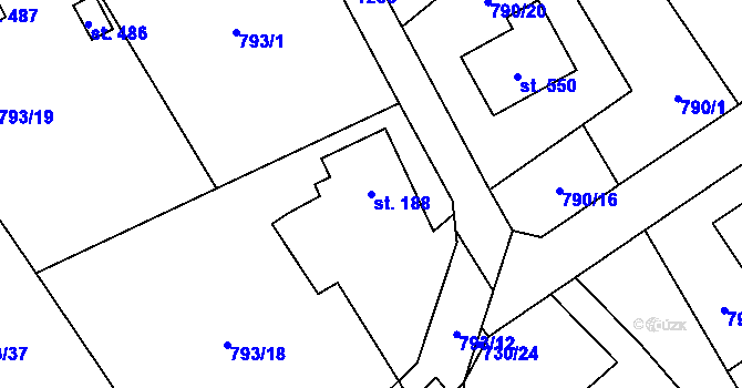 Parcela st. 188 v KÚ Petřvald u Nového Jičína, Katastrální mapa