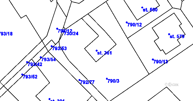 Parcela st. 361 v KÚ Petřvald u Nového Jičína, Katastrální mapa