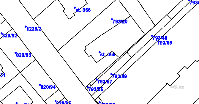 Parcela st. 365 v KÚ Petřvald u Nového Jičína, Katastrální mapa