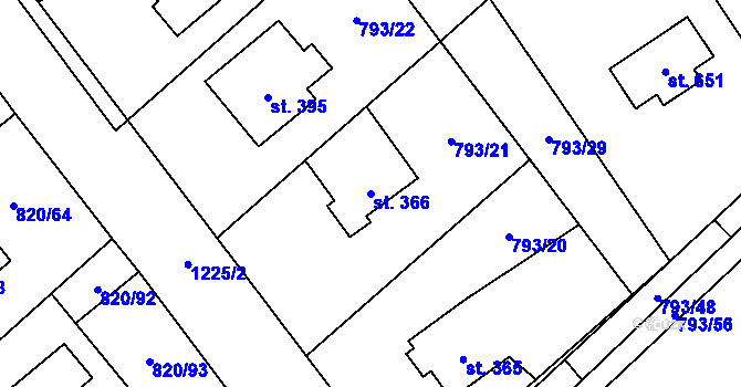 Parcela st. 366 v KÚ Petřvald u Nového Jičína, Katastrální mapa