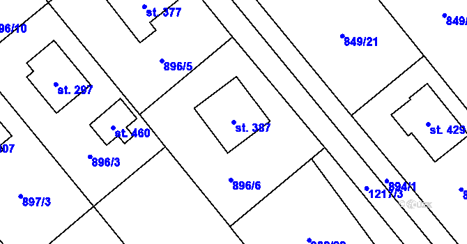Parcela st. 387 v KÚ Petřvald u Nového Jičína, Katastrální mapa