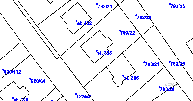 Parcela st. 395 v KÚ Petřvald u Nového Jičína, Katastrální mapa