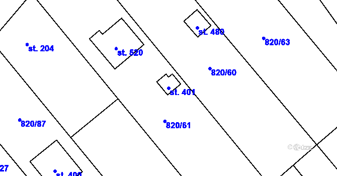 Parcela st. 401 v KÚ Petřvald u Nového Jičína, Katastrální mapa