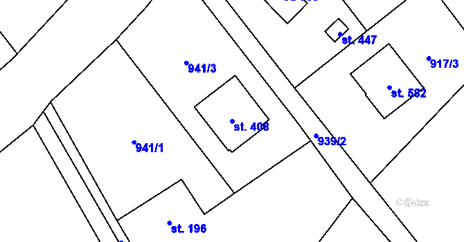 Parcela st. 408 v KÚ Petřvald u Nového Jičína, Katastrální mapa