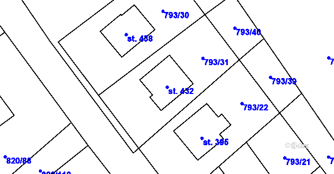 Parcela st. 432 v KÚ Petřvald u Nového Jičína, Katastrální mapa