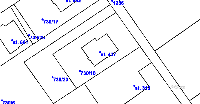 Parcela st. 437 v KÚ Petřvald u Nového Jičína, Katastrální mapa