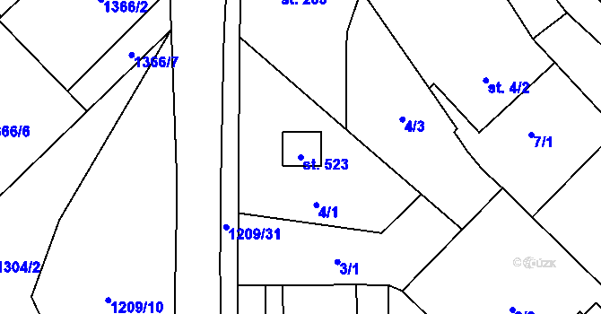 Parcela st. 523 v KÚ Petřvald u Nového Jičína, Katastrální mapa