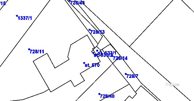 Parcela st. 533/1 v KÚ Petřvald u Nového Jičína, Katastrální mapa