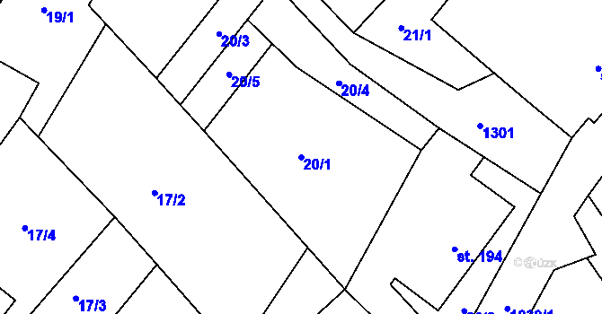 Parcela st. 20/1 v KÚ Petřvald u Nového Jičína, Katastrální mapa