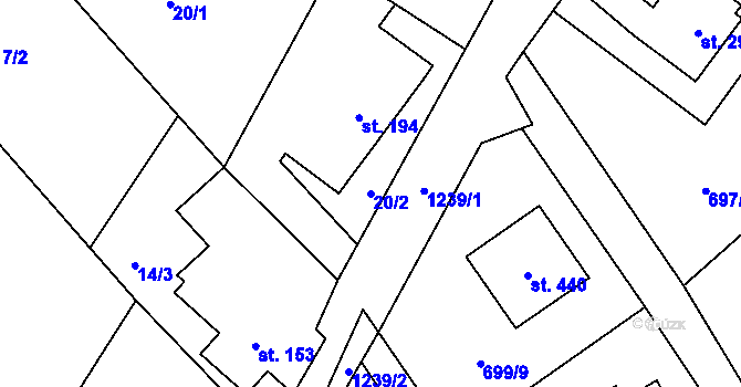 Parcela st. 20/2 v KÚ Petřvald u Nového Jičína, Katastrální mapa