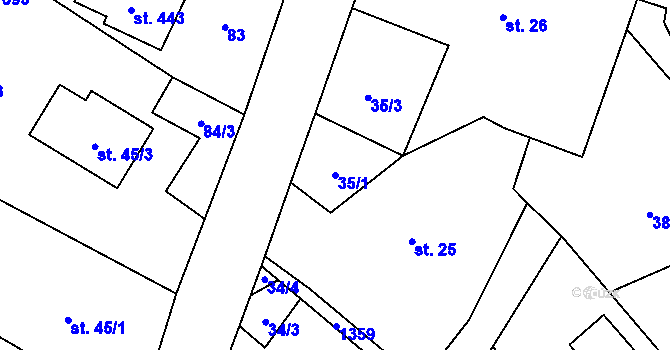 Parcela st. 35/1 v KÚ Petřvald u Nového Jičína, Katastrální mapa