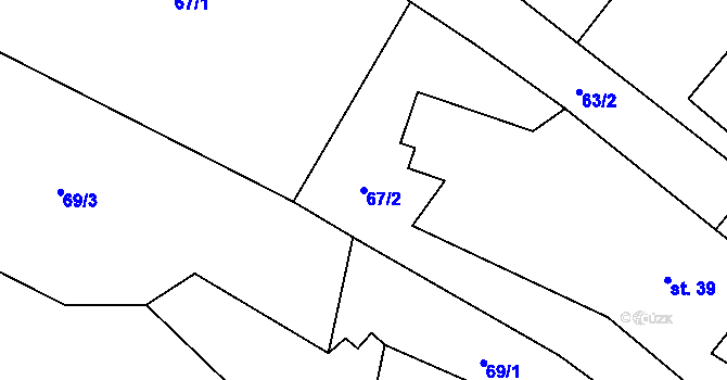 Parcela st. 67/2 v KÚ Petřvald u Nového Jičína, Katastrální mapa