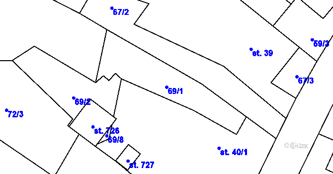 Parcela st. 69/1 v KÚ Petřvald u Nového Jičína, Katastrální mapa