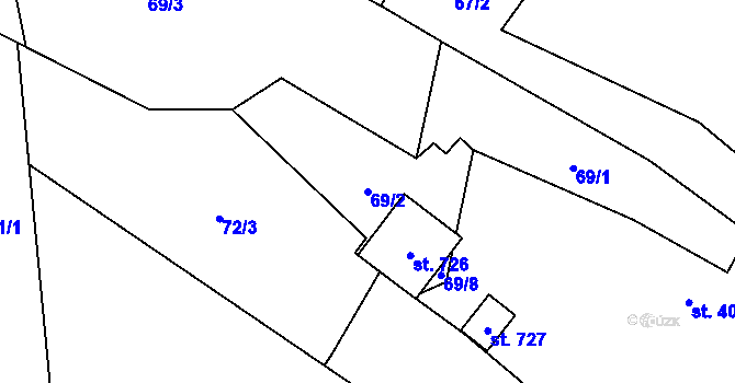 Parcela st. 69/2 v KÚ Petřvald u Nového Jičína, Katastrální mapa