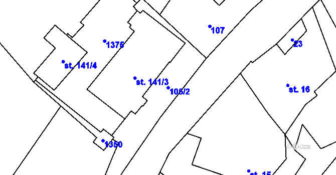 Parcela st. 105/2 v KÚ Petřvald u Nového Jičína, Katastrální mapa
