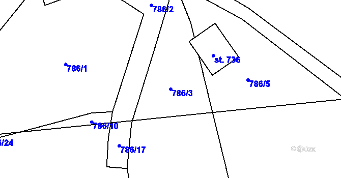 Parcela st. 786/3 v KÚ Petřvald u Nového Jičína, Katastrální mapa