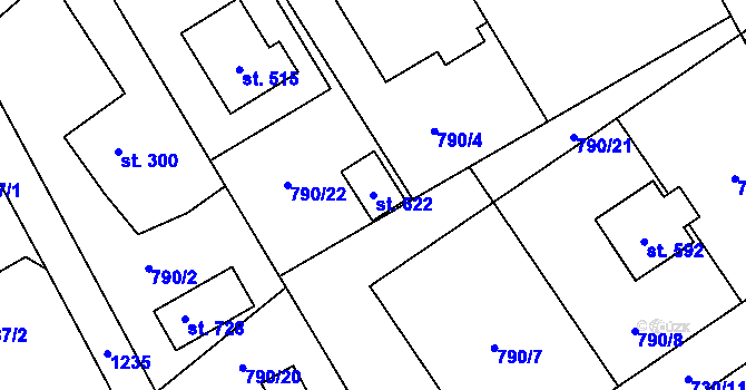 Parcela st. 622 v KÚ Petřvald u Nového Jičína, Katastrální mapa