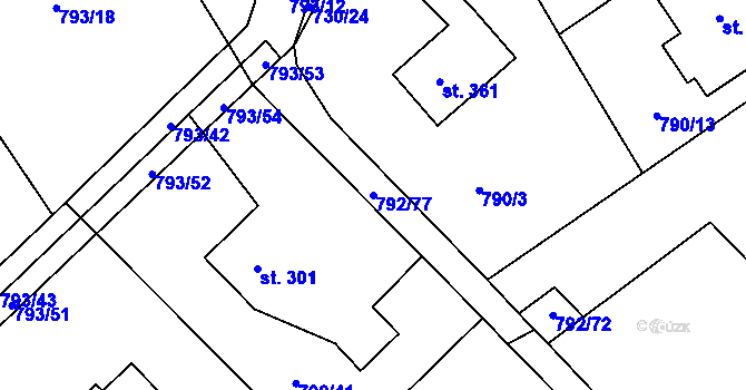 Parcela st. 792/77 v KÚ Petřvald u Nového Jičína, Katastrální mapa