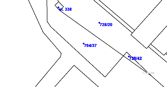 Parcela st. 794/37 v KÚ Petřvald u Nového Jičína, Katastrální mapa