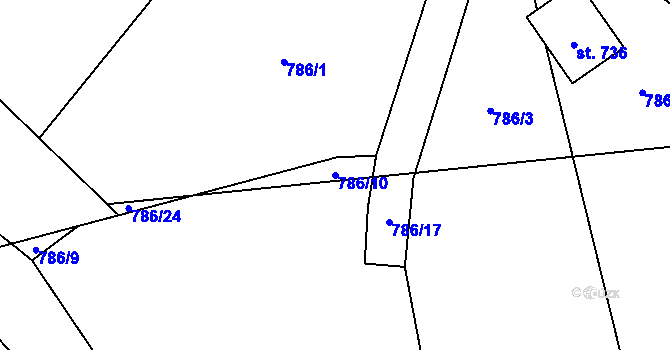 Parcela st. 786/10 v KÚ Petřvald u Nového Jičína, Katastrální mapa