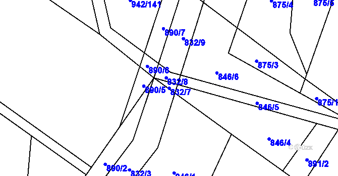 Parcela st. 832/7 v KÚ Petřvald u Nového Jičína, Katastrální mapa