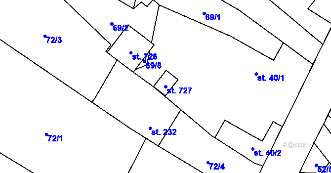 Parcela st. 727 v KÚ Petřvald u Nového Jičína, Katastrální mapa