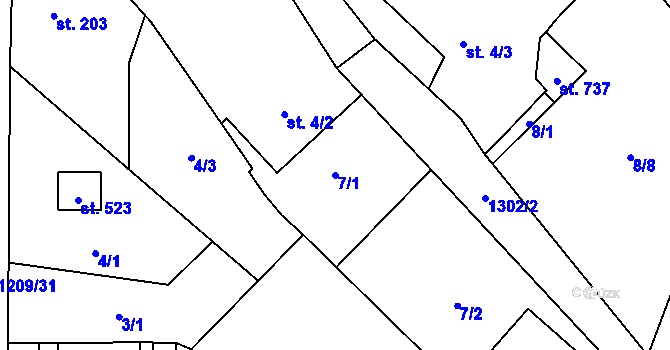 Parcela st. 7/1 v KÚ Petřvald u Nového Jičína, Katastrální mapa