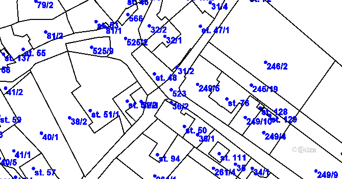 Parcela st. 523 v KÚ Petřvaldík, Katastrální mapa