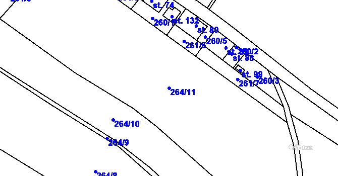 Parcela st. 264/11 v KÚ Petřvaldík, Katastrální mapa