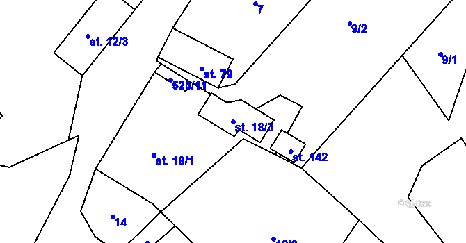 Parcela st. 18/3 v KÚ Petřvaldík, Katastrální mapa