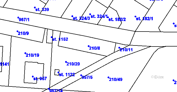 Parcela st. 210/8 v KÚ Pchery, Katastrální mapa