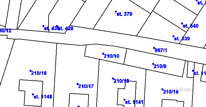 Parcela st. 210/10 v KÚ Pchery, Katastrální mapa