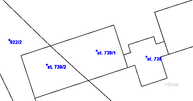 Parcela st. 739/1 v KÚ Pchery, Katastrální mapa